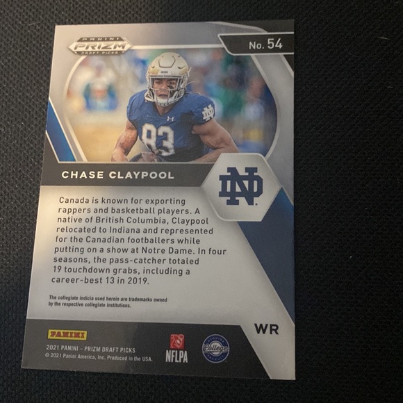 Chase Claypool - 2021 Panini Prizm Draft Picks #54 - Picture 2 of 2